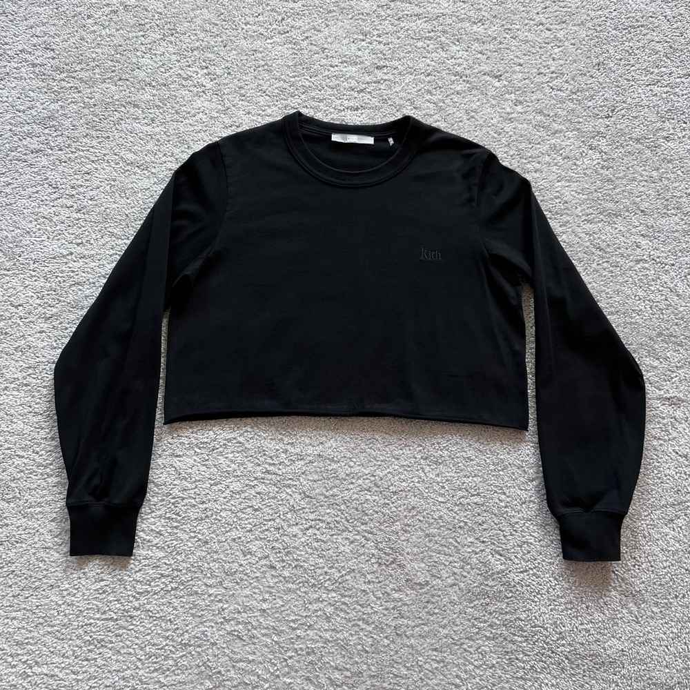 Kith Lucy Cropped Long Sleeve II Tee Shirt Womens M Black Logo Embroidered